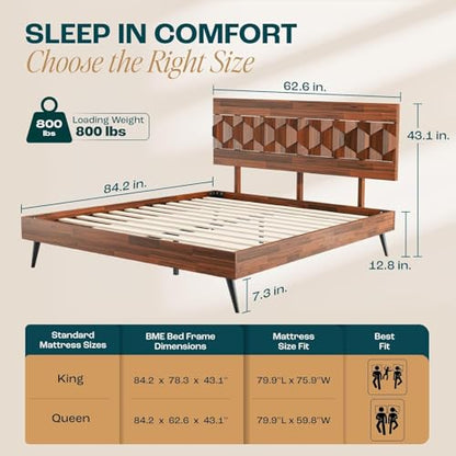 Bme Georgina Queen Bedframe, Geometric Headboard, Mid Century, Dark Choco - color: Dark Chocolate, size: Queen, style: Bed Frames