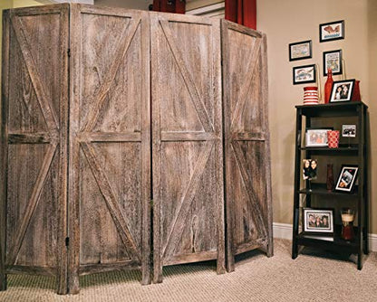 Premium Home 4-Panel Room Divider – Rustic Brown Barn Door, K Pattern Folding Privacy Screen, Partition Wall - color: Barnwood Brown - K Pattern - 4 Panel