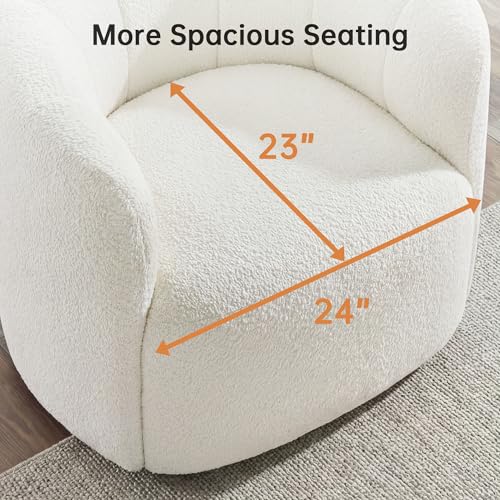 Swivel Accent Chair, No Assembly Required Upholstered Boucle Fabric Barrel Chair for Living Room, Beige - size: swivel chair