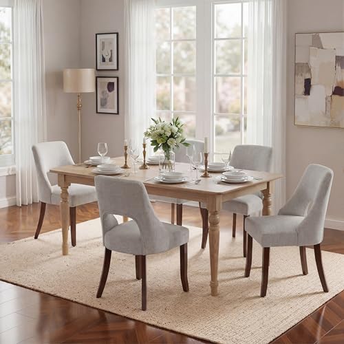 UVV Wooden Dining Chairs Set of 4, Mid Century Modern Upholstered Dining Room Chair Kitchen Chairs, Chenille Dinner Chair with Solid Wood Legs for Kitchen Dining Room, Light Grey - color: Light Grey, size: Set of 4