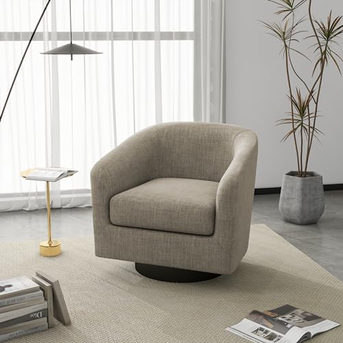Swivel Accent Chair, Fabric Upholstered Barrel Club Chair, Light Brown | Modern Round Armchair | Comfy Reading Seat with Removable Cushion | For Living Room, Bedroom, Office - color: Flax Light Brown