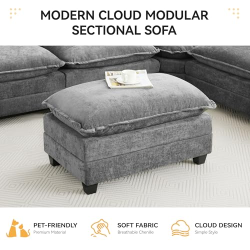 35‘’ Modern Chenille Cloud Sofa Ottoman,Rectangle Ottoman for Modular Sectional Sofa, Grey - color: Grey, size: 35'' Ottoman