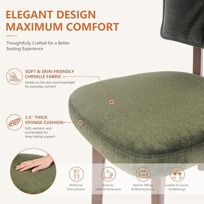 YOUNIKE Wood Frame Green Dining Chair, Chenille Fabric, Single Pack | Modern Ergonomic Upholstered Kitchen & Dining Room Chairs, Double-Layer Backrest, Comfy Soft Cushion, Easy to Assembly - color: Green