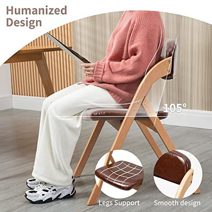 PU Folding Chairs with Padded Seats | Wooden Stackable Foldable Dining Chair Set of 2 Easy to Assemble Extra for Guests Kitchen Office Wedding - color: Wood With Pu, size: 2PCS