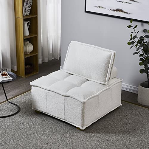 KEVINSPACE 31.5" Modular Sectional Sofa Couch, Armless Floor Chair with Gold Wood Legs and Pillow, Teddy Fabric Convertible Sofa, Variable Sectional Sofa for Living Room, Free Combination, White - color: 1pcs White-1