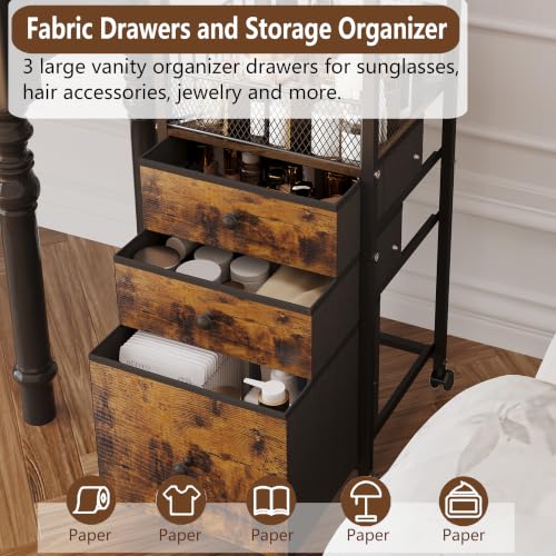 Rolling Makeup Vanity Cart Makeup Organizer with Drawers | Vanity Cart Bathroom Storage Cart Cosmetic Vanity Display Cases Holder for Nail Polish Brush Hair Tool - color: Black