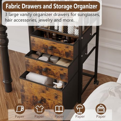 Rolling Makeup Vanity Cart Makeup Organizer with Drawers | Vanity Cart Bathroom Storage Cart Cosmetic Vanity Display Cases Holder for Nail Polish Brush Hair Tool - color: Black
