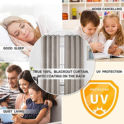 CUCRAF 100% Blackout Window Curtains 72 inches Long 2 Panels Set, Faux Linen Look Thermal Insulated Grommet Drapes, Room Darkening Curtain for Bedroom Living Room(W52 x L72 Inch, Light Khaki) - color: Light Khaki, size: 52"W x 72"L (Pack of 2)