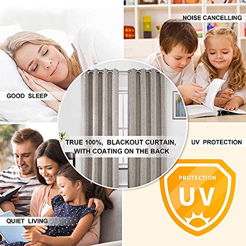 CUCRAF 100% Blackout Window Curtains 108 inches Long 2 Panels Set, Faux Linen Look Thermal Insulated Grommet Drapes, Room Darkening Curtain for Bedroom Living Room(W52 x L108 Inch, Light Khaki) - color: Light Khaki, size: 52"W x 108"L (Pack of 2)