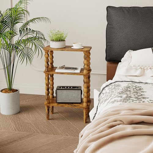 Veegle Side Table, Small End Table with Storage Shelf, 3-Tier Small Coffee Tables for Living Room Bedroom Narrow Spaces(Rustic Brown) - color: Rustic Brown-3 Tier Shelf