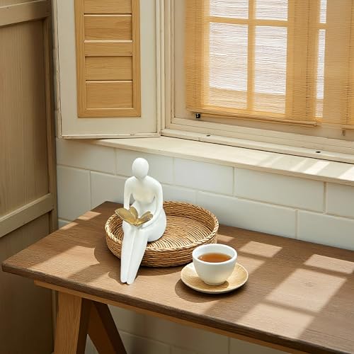 Lescafita White Abstract Sitting Figurine with Gold Butterfly – Modern Shelf Sitter Sculpture for Home Decor, Minimalist Statue, Elegant Desk Ornament for Living Room, Office & Bookshelf Decoration - color: W2