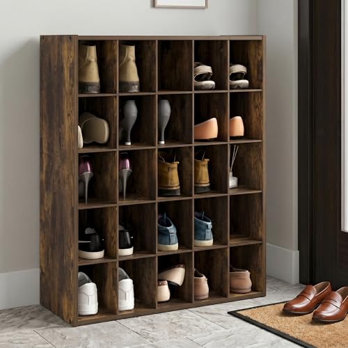 25-Cube Shoe Organizer, Stackable Shoe Rack, Shoe Organizer, 11.7 x 24.2 x 31.5, for Office, Closet Entryway, Garage, Amber Pine - color: Amber Pine, size: 25 Cube