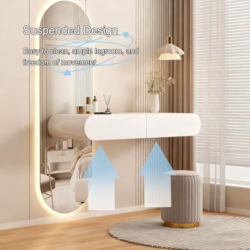 JHDXL Floating Vanity Desk, Small Wood Vanity Desk with Mirror, Floating Makeup Vanity for Wall, Fold Down Wall Mount Hairdressing Desk, for Bedroom(95cm/37.4in) - size: 95cm/37.4in
