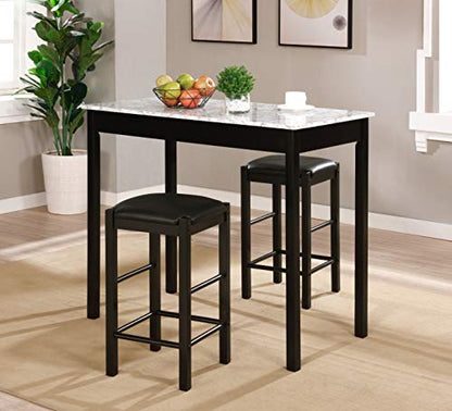 Space Saving Design, Black Finish, Faux Leather Seats, 36 Inch Counter Height Table - color: Black