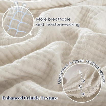 PHF 100% Cotton Muslin Throw Blanket 50" x 60", 4-Layer Lightweight and Breathable Blanket, Luxuriously Soft Gauze Throws for Couch Bed Sofa, Ideal Gift Choice, Oat Milk (Pack of 2) - color: Oat Milk, size: Throw(50"X60") (Pack of 2)