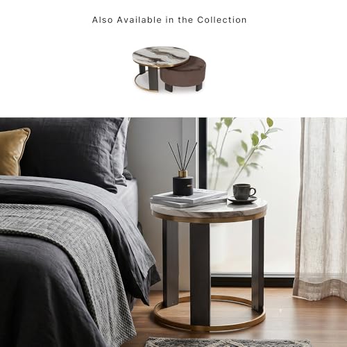Signature Design by Ashley Jazmore End Table, 24 Inch Round Faux Marble Accent Side Table with Antiqued Brass Finished Metal Frame and Replicated Walnut Wood Legs, White & Black - color: Brown/Brass Finish