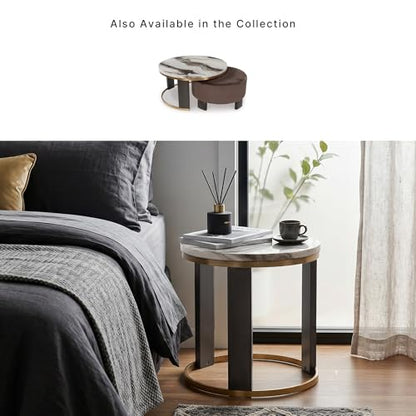 Signature Design by Ashley Jazmore End Table, 24 Inch Round Faux Marble Accent Side Table with Antiqued Brass Finished Metal Frame and Replicated Walnut Wood Legs, White & Black - color: Brown/Brass Finish