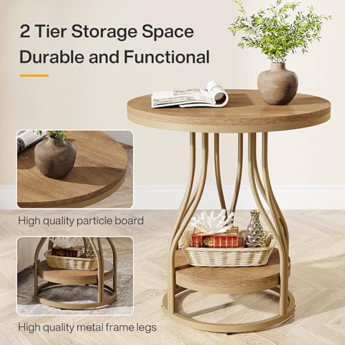 Tribesigns Round Side End Table 2-Tier End Tables Modern Bedside Table Small Chirside Tables with Storage for Couch Side, Nightstand with Metal Frame for Living Room (1, Light Brown) - color: Light Brown