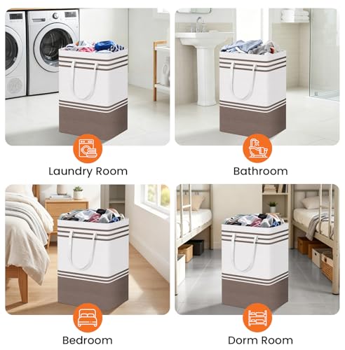 TranquilRelax 3-Pack Laundry Basket, Laundry Hamper, Khaki-75L | Freestanding＆Water-Resistant Laundry Hamper, Collapsible Tall Clothes Hamper with Carry Handles for Clothes, Laundry Basket - color: Khaki, size: 75L