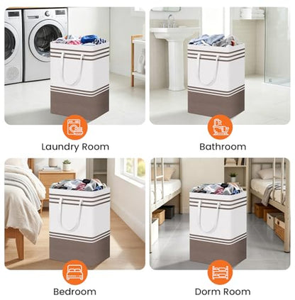 TranquilRelax 3-Pack Laundry Basket, Laundry Hamper, Khaki-75L | Freestanding＆Water-Resistant Laundry Hamper, Collapsible Tall Clothes Hamper with Carry Handles for Clothes, Laundry Basket - color: Khaki, size: 75L