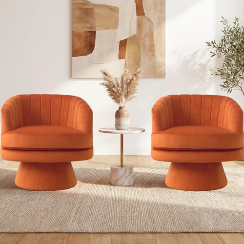 Swivel Accent Chair with Armrest, Modern 360 Degree Swivel Barrel Chair with Curve Back and Soft Cushion, Comfy Velvet Round Armchair Single Sofa for Living Room, Bedroom, Orange - color: Orange