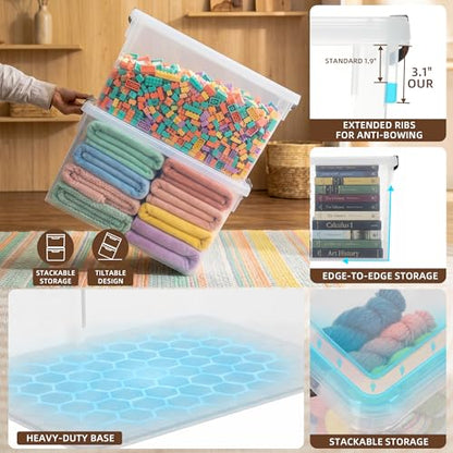 Citylife 48 Qt Ultra-Thick (3.82mm) Clear Plastic Storage Bins with Lids, 4-Pack Stackable Straight-Wall Closet Organizers with Honeycomb Base & Pinch-Free Latches for Garage, Clothes & Holiday Decor - size: 48 QT, style: 4 Pack