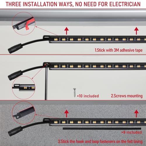 TORCHSTAR 4pcs 12 Inch LED Safe Lighting Kit, Rocker Switch, 5CCT | Dimmable, UL Power Adapter, Input 100-240V, Linkable Gun Safe Light Bars, 600LM, for Under Cabinet Locker Closet Showcase - color: 5CCT