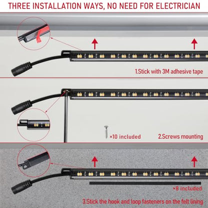 TORCHSTAR 4pcs 12 Inch LED Safe Lighting Kit, Rocker Switch, 5CCT | Dimmable, UL Power Adapter, Input 100-240V, Linkable Gun Safe Light Bars, 600LM, for Under Cabinet Locker Closet Showcase - color: 5CCT