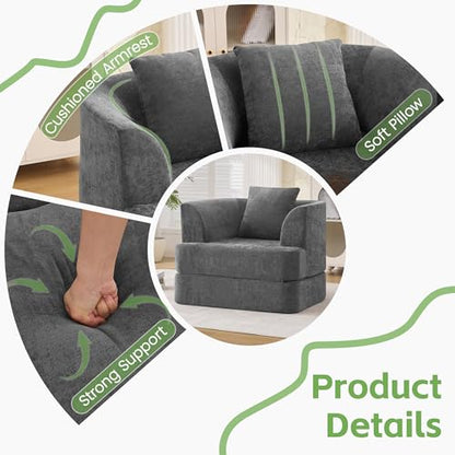 HUBSON 2-in-1 Folding Sofa Bed, Chenille Convertible Single Sleeper Chair Bed, Modern Boneless Foldable Couch, High-Density Foam Lounge Chair for Living Room, Bedroom, No Assembly Required, Dark Grey - color: Dark Grey
