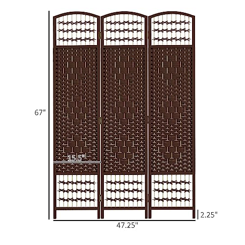 HOMCOM 3 Panel Room Divider, Folding Privacy Screen, 5.6', Brown | Room Separator, Wave Fiber Freestanding Partition Wall Divider - color: Brown, size: 3 Panel