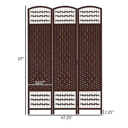 HOMCOM 3 Panel Room Divider, Folding Privacy Screen, 5.6', Brown | Room Separator, Wave Fiber Freestanding Partition Wall Divider - color: Brown, size: 3 Panel