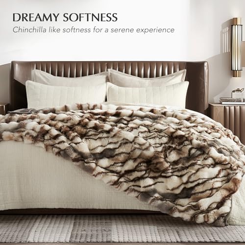 Faux Rabbit Fur Bubble Throw Blanket, 50"x60", Beige & Gray | Ultra Soft, Luxury Faux Rabbit Fur Throw, Thick Warm Bubble Blanket, Cozy Fluffy Reversible, for Bed, Couch, Chair, Sofa - color: Marble Beige & Grey Chocolate, size: 50"x60"