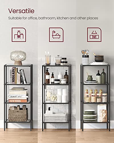 VASAGLE Bookcase, 4-Tier Bookshelf, Slim Shelving Unit for Bedroom, Bathroom, Home Office, Tempered Glass, Steel Frame, Ink Black ULGT028B61 - color: Ink Black, size: 4 Tiers (15.7"W x 37.4"H)