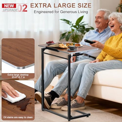 Tv Tray Table Set of 2,Extra Large Dinner Food Tray Table,Couch&Bed Eating Desk,Heavy Duty Folding Laptop Side Table with 8Height&90° Tilt Adjustable,C-Shaped End Table with Phone Slot Walnut - color: Walnut Wood Color, size: 2 Pack