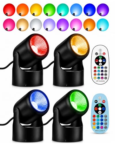 6W RGBW Up Lights Indoor, LED Color Changing Spotlight Indoor with Remote, 120V Plug in Floor Uplighting for Plants, Picture, Wall, Ambient Mood Lighting for Bedroom Living Room Party, 4 Pack - size: 4 Pack
