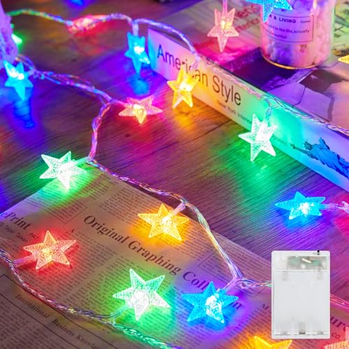 Minetom Star String Lights Battery Operated - 17 ft 50 LED Star Fairy String Lights with Timer, Waterproof for Indoor Bedroom Tent Loft Bed Patio Party Wedding Decor, Multi-Color - color: Multicolor, size: 1 Pack
