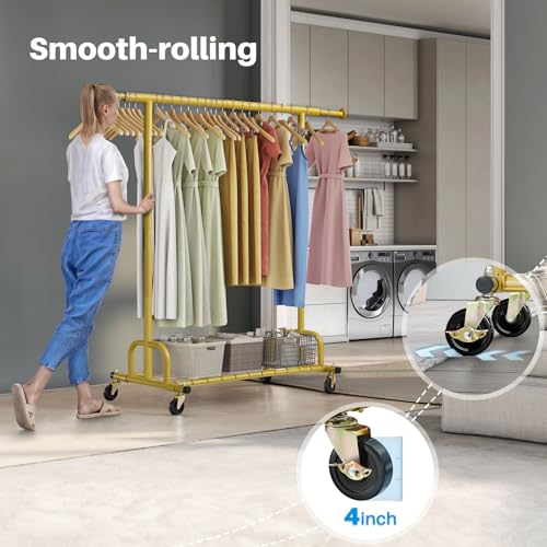 HOKEEPER Clothing Rack Gold Clothes Rack Heavy Duty Garment Rack for Hanging Clothes 525LBS Commercial Clothing Racks with Wheels for Bedroom, Laundry, Balcony, Living Room 22" D x 75" W x 71" H | Adjustable Garment Rack Easy Assemble Commercial Clothing
