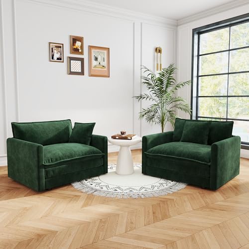 41.4 Inch 1-Seat Modular Sectional Cloud Sofa, Chenille Green | Chenille Deep Seat Sofa with Pillow for Living Room, Bedroom and Apartment - color: Green, size: 41.4 inch-Straight