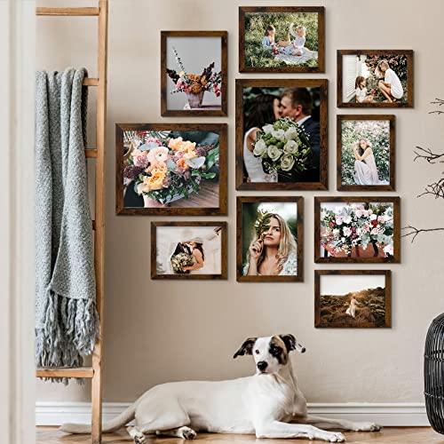 LUCKYLIFE Picture Frame Set 10-Pack, Gallery Wall Frame Collage with 8x10 5x7 4x6 Frames in Yellow Brown Finishes - color: Yellow Brown