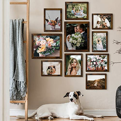 LUCKYLIFE Picture Frame Set 10-Pack, Gallery Wall Frame Collage with 8x10 5x7 4x6 Frames in Yellow Brown Finishes - color: Yellow Brown