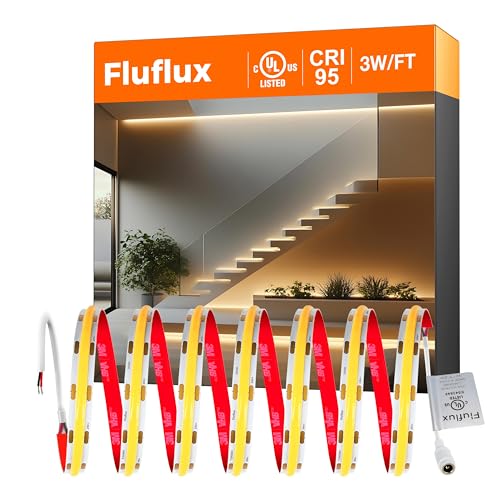 COB LED Strip Lights Warm White 3000K, 24V DC Premium Tape Light with Strong 3M VHB Tape, CRI 95, UL Listed, Cuttable, Dimmable, 3W/FT for Bedroom, Kitchen, Cabinet (NO Power Supply) - color: Warm White 3000K, size: 16.4 FT