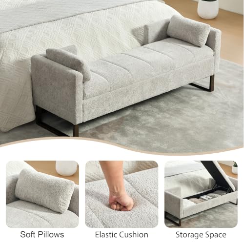 Chifee & Vingol 64" W Storage Benches End of Bed Bench, Light Gray - color: 64"-light Gray