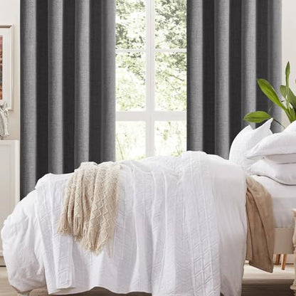 CUCRAF 100% Blackout Window Curtains 84 inches Long 2 Panels Set, Faux Linen Look Thermal Insulated Grommet Drapes, Room Darkening Curtain for Bedroom Living Room(W52 x L84 Inch, Grey) - color: Grey, size: 52"W x 84"L (Pack of 2)