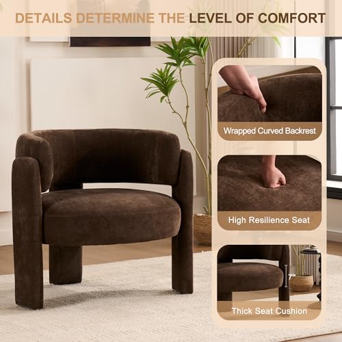 Modern Accent Barrel Chair,Mid Century Single Armchair with Curved Backrest Upholstered Side Reading Chair with 3 Legs Comfy Sherpa Chair for Bedroom Home Office Living Room (Brown,Set of 2) - color: Brown, size: Set of 2
