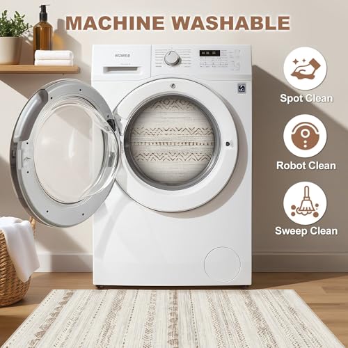 Nakagishi Boho 2x4 Washable Area Rug Non Slip Carpet for Entryway Beige | Pet & Kid Friendly, Machine Washable, Low Pile Carpet for Kitchen Hallway Daily Home Decor,Farmhouse Neutral Moroccan - color: Beige Brown, size: 2' X 4' (Rectangular)