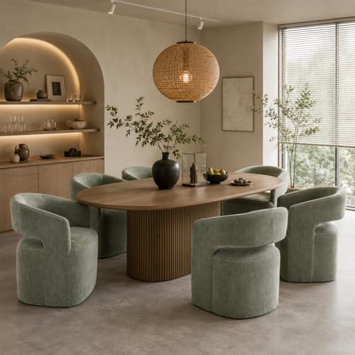 Barrel Accent Chair with Casters, Contemporary Upholstered Arm Chair with Wraparound Back, Plush Rounded Seat, Pedestal Base for Living Room Bedroom Office, Green - color: Green