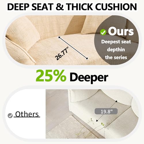 67" Curved Loveseat Sofa with 2 Pillows, Modern Boneless Couch in a Box, Small Cloud Loveseat for Bedroom Small Space Apartment Living Room, Memory Foam, Chenille, No Assembly (Beige) - color: Beige