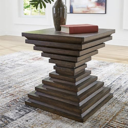 Signature Design by Ashley Hannodream Square End Table, Warm Brown | Fully assembled contemporary base, Solid hardwood, rustic oak veneer and MDF substrates, 22-inch square top for living room - color: Warm Brown