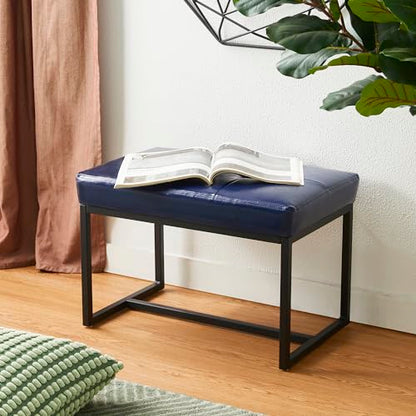 Glitzhome Ottoman Bench, Modern PU Leather Vanity Stools Chairs with Metal Frame, Makeup Stool Padded Foot Rest Stool for Living Room Vanity, Entryway, Bathroom,Navy Blue - color: Navy Blue