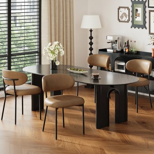 Upholstered Dining Chairs Set of 4, Modern Faux Leather Kitchen Chairs with Curved Backrest and Cushioned Seat, Sturdy Metal Legs, Modern Dining Chairs for Kitchen Dining Room, Living Room,Brown - color: Brown, size: Set of 4
